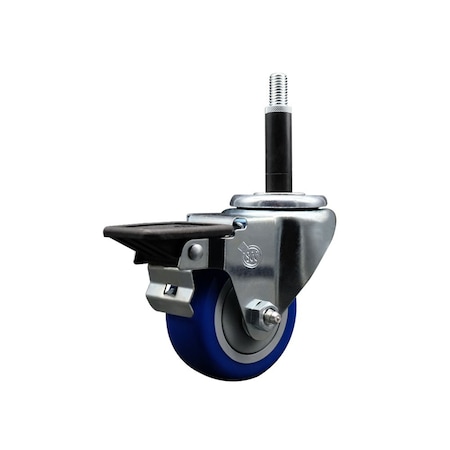 Service Caster 3'' Blue Poly Swivel 3/4'' Expanding Stem Caster with Brake SCC-EX20S314-PPUB-BLUE-PLB-34